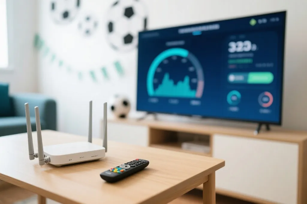 比赛日前在电视上检查网络与应用更新的准备场景